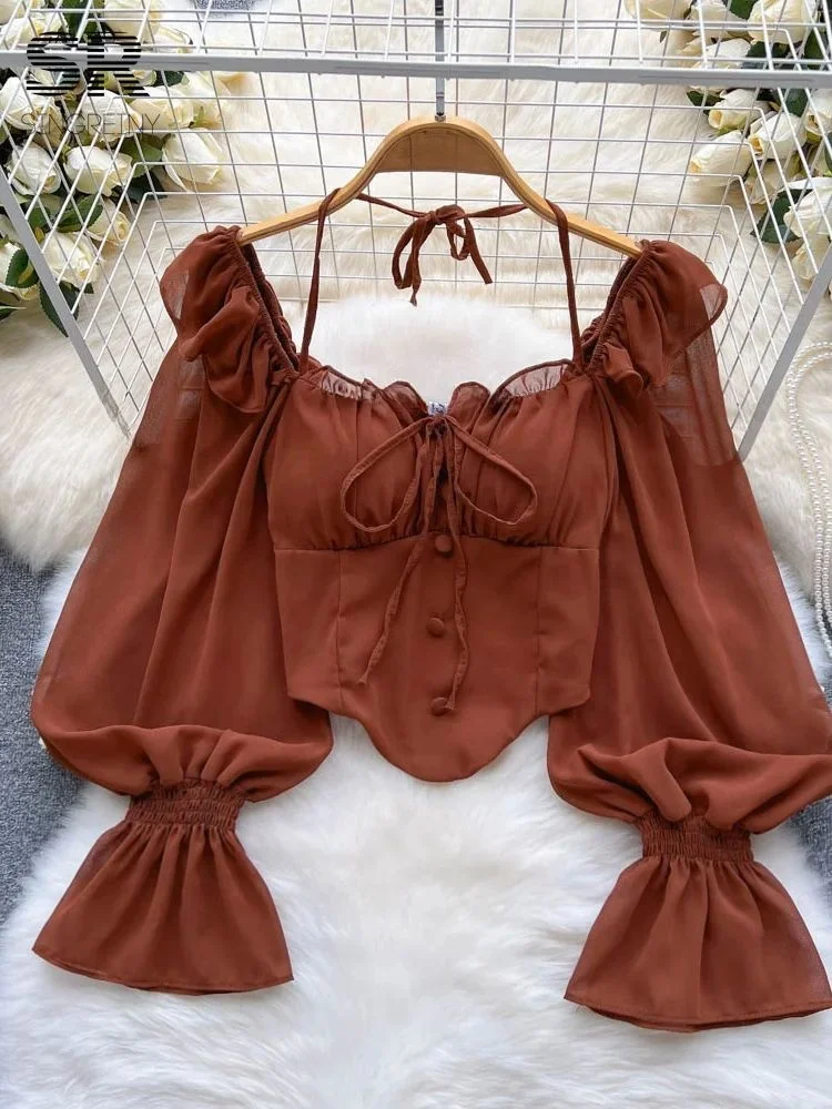 

Street Sle Loose Fit oulder Hanging Ne Tie ort irt One oulder Design Long Sve Pure Color Casual Ladies irt