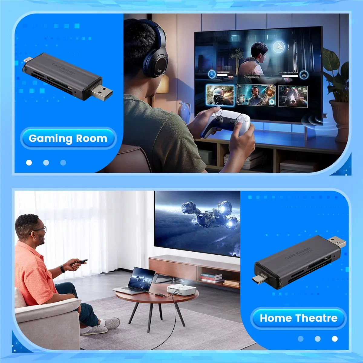 USB3.0 TF/SD/CF Memory Card Reader Type-C/Micro USB Adapter High Speed Cardreader for PC Laptop Smartphone