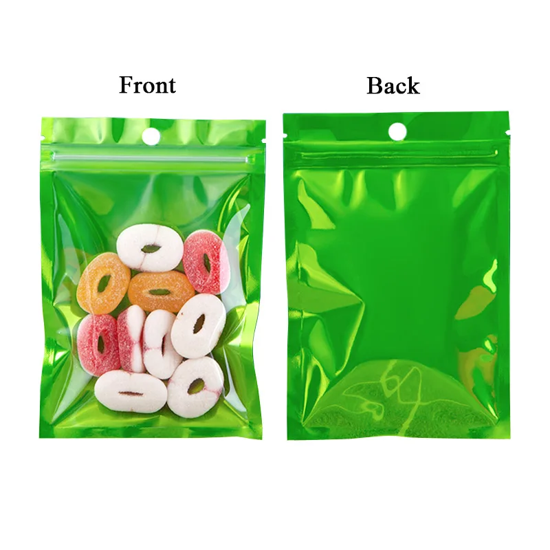 100pcs/lot Transparent Front Zip Lock Plastic Hang Hole Bag Aluminum Foil Food Package Bags Candy Gift Storage Mylar Foil Pouch