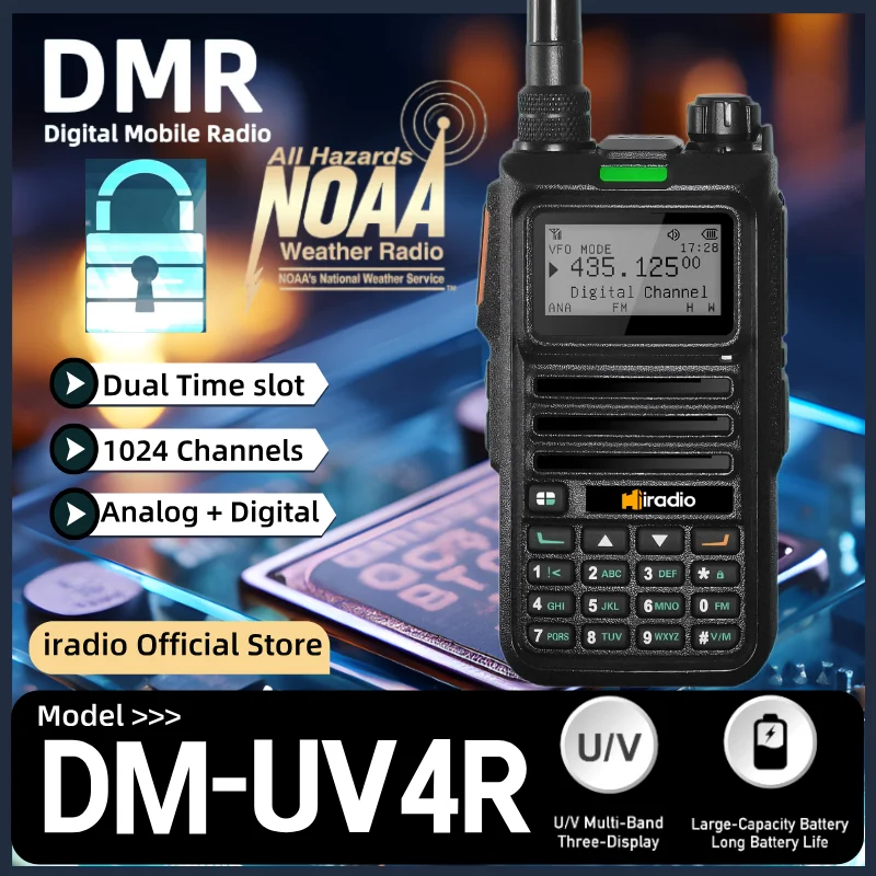 Iradio Y23DM-UV4R Digital Walkie Talkie Dual Mode DMR /Analog Two Way Radio Dual Time Slot Ham Radio 1024Channels SMS AES NOAA