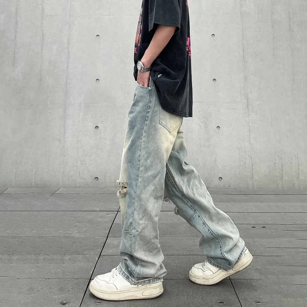 

Ripped Jeans Men Baggy Streetwear Hip Hop Oversized Wide Leg Vaqueros Pantalones Hombre Loose Street Trousers Y2k Denim Pants