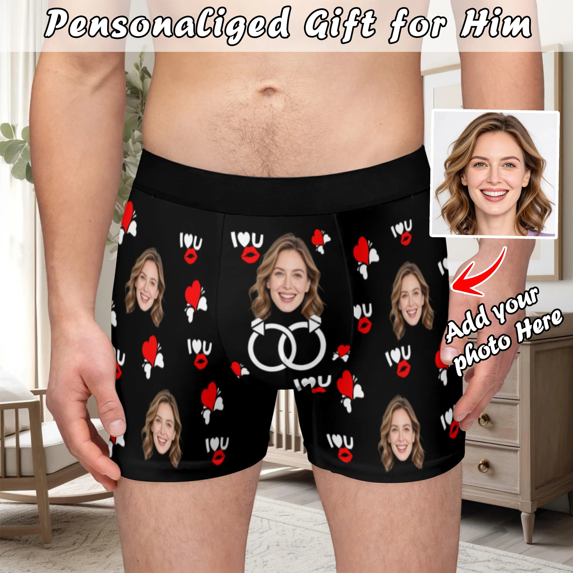 Custom Valentine Day Boxers For Men Personalized Men Underwear Custom Boxer Briefs Funny Face Gift For Boyfriend Husband