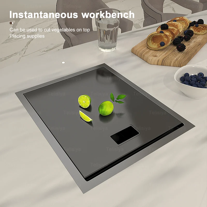 Hidden Kitchen Sink Stainless Steel Bar Sink Countertop Mini Single Slot Small Multifunctional RV Washbasin With Lid