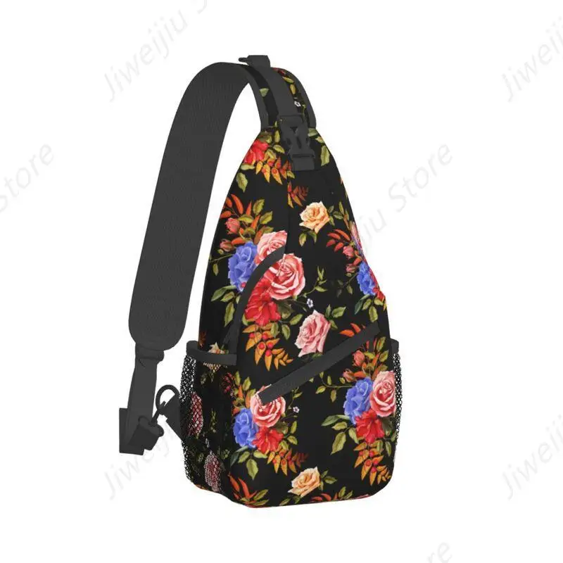 Fashion Flower Hibiscus Rose Sling Bag for Travel Hiking Men's Floral Pattern Crossbody Chest Backpack Shoulder Daypack