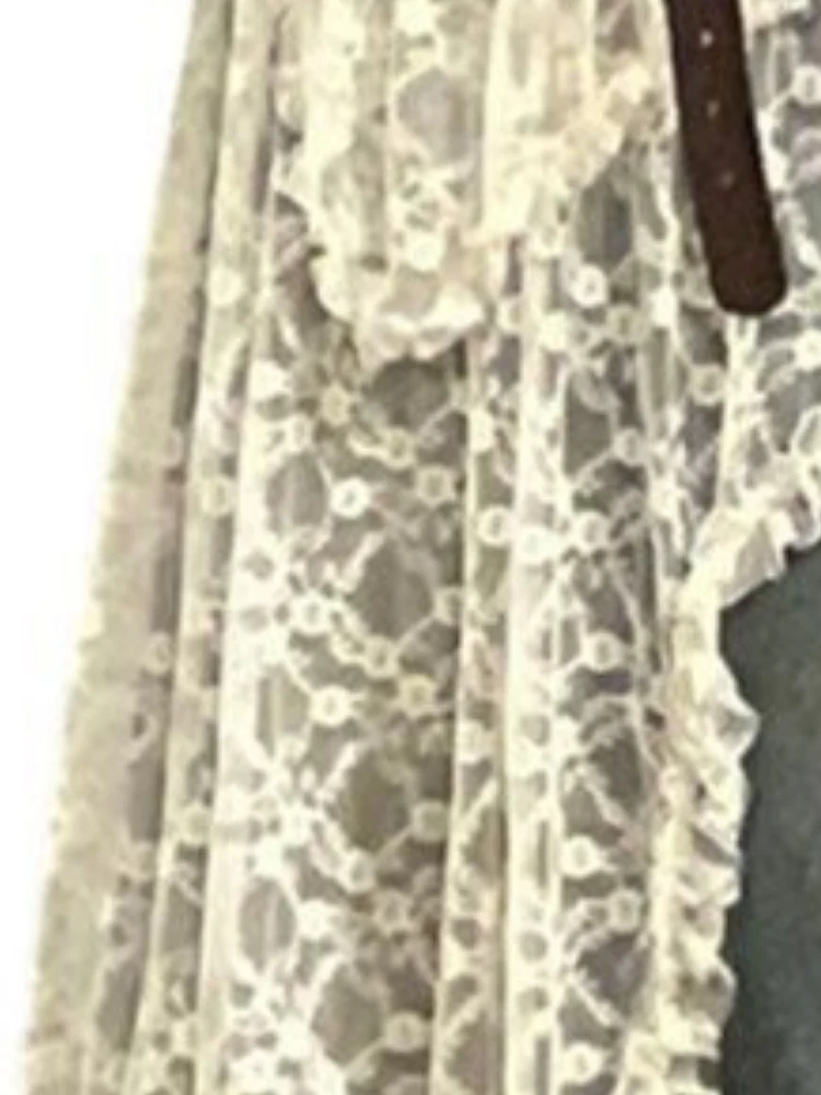 Y2k Skirt Girl Large Size New Korea Stacking Harajuku Piercing Fart Curtain Lace Apron Lace Spring Summer Mid Length Skirt