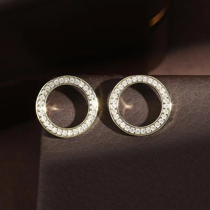 Uilz Fashion Hollow Circle Crystal Stud Earrings Korean Fashion Delicate Shiny Rhinestones Earring Daily Collocation Accessories