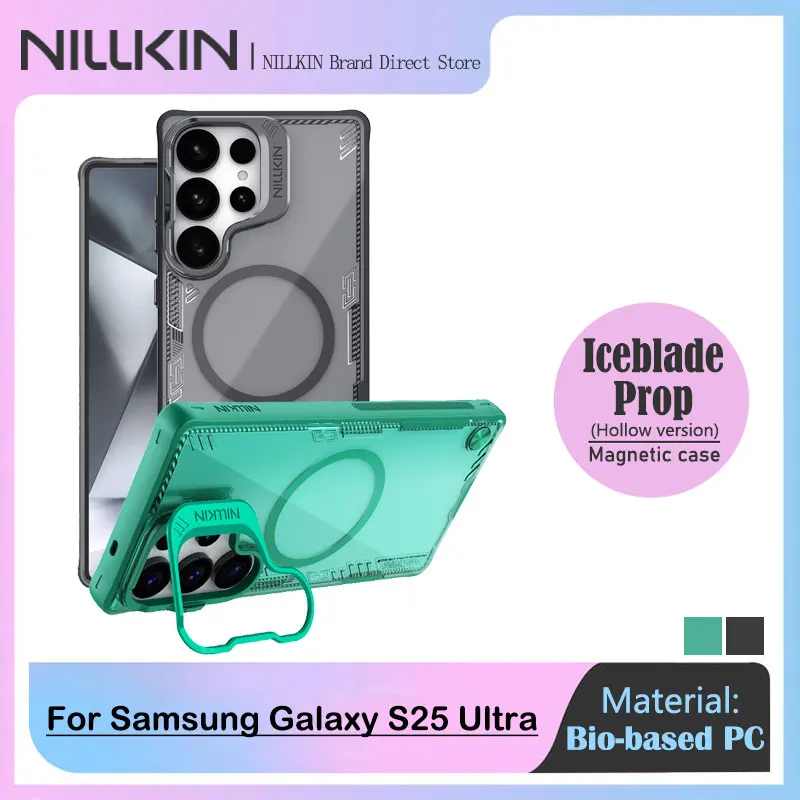 NILLKIN Magnetic Case for Galaxy S25 Ultra, Clear, Mirror Cover Stand,   Bio-Based Materials, Lens Protection, Impact Resistanc