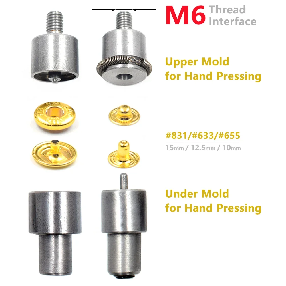 10mm/12mm/12.5mm Metal Snap Tool Kit 1Set Mold Interface M6 Thread/19mm & 50Sets Buttons Mould Fasten Installer Buttons Setting