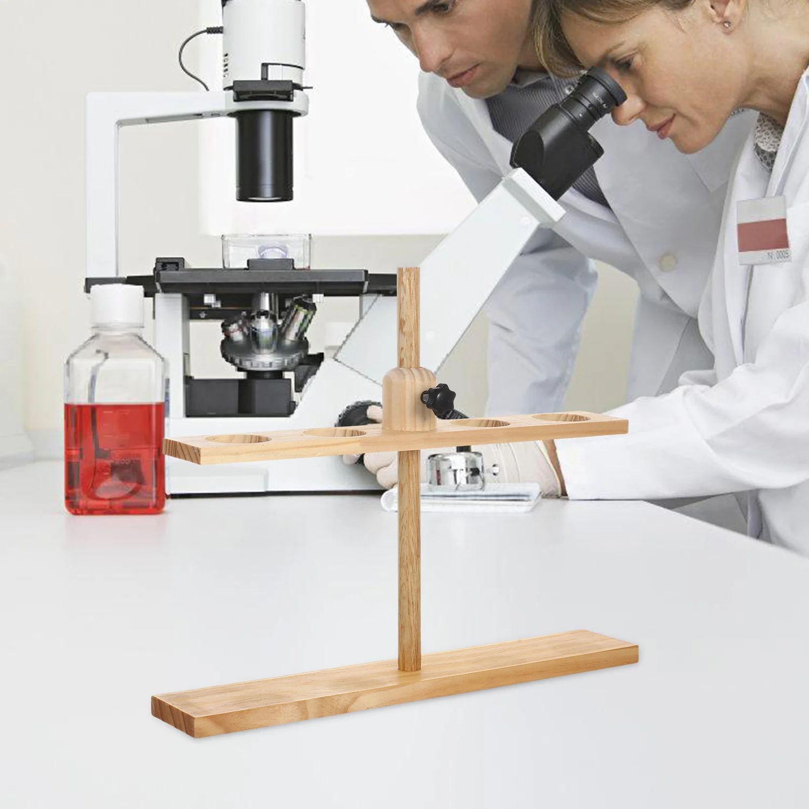 

Durable Wooden Funnel Stand 4 Hole Adjustable Base for Lab Glassware Scientific Research Teaching Lab Accessories