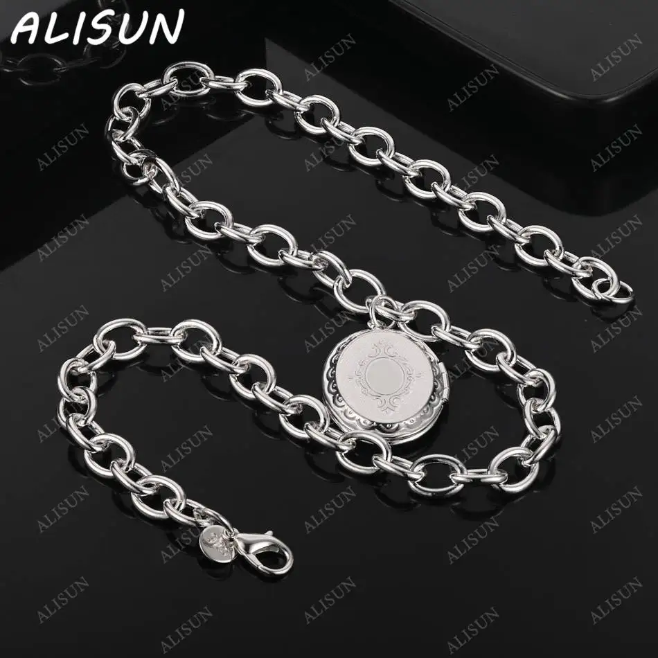 

ALISUN 925 Sterling Silver 45cm Retro Oval Plate Necklace For Women Charm Trend Birthday Gifts Fashion Party Fine Jewelry