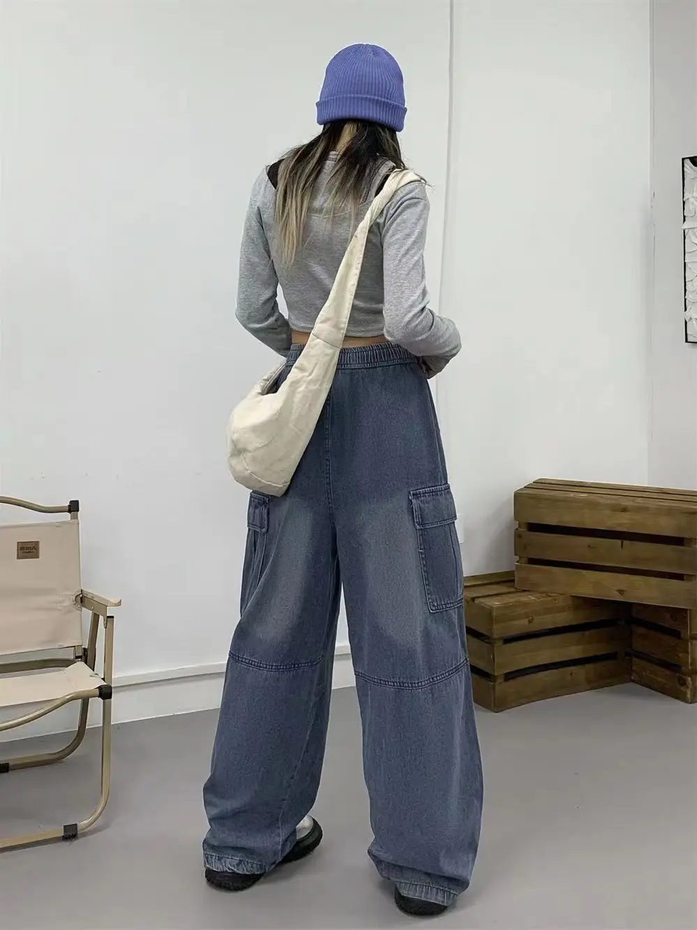 American Style Streetwear Vintage Blue Workwear Jeans Women's Spring Summer New Elastic Waist Versatile Street Dance Long Pants