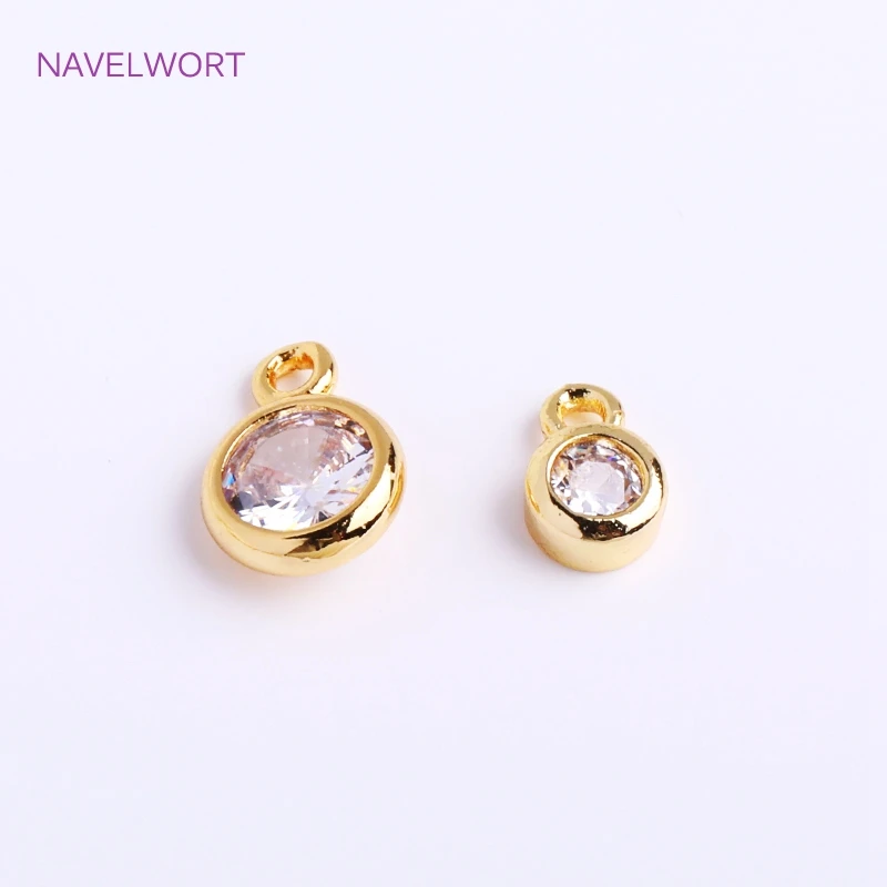 High Quality Brass Metal Tiny Round Pendants 14K Gold Plated Mini Round Faceted CZ-Set Charms For Earring Making Accessories