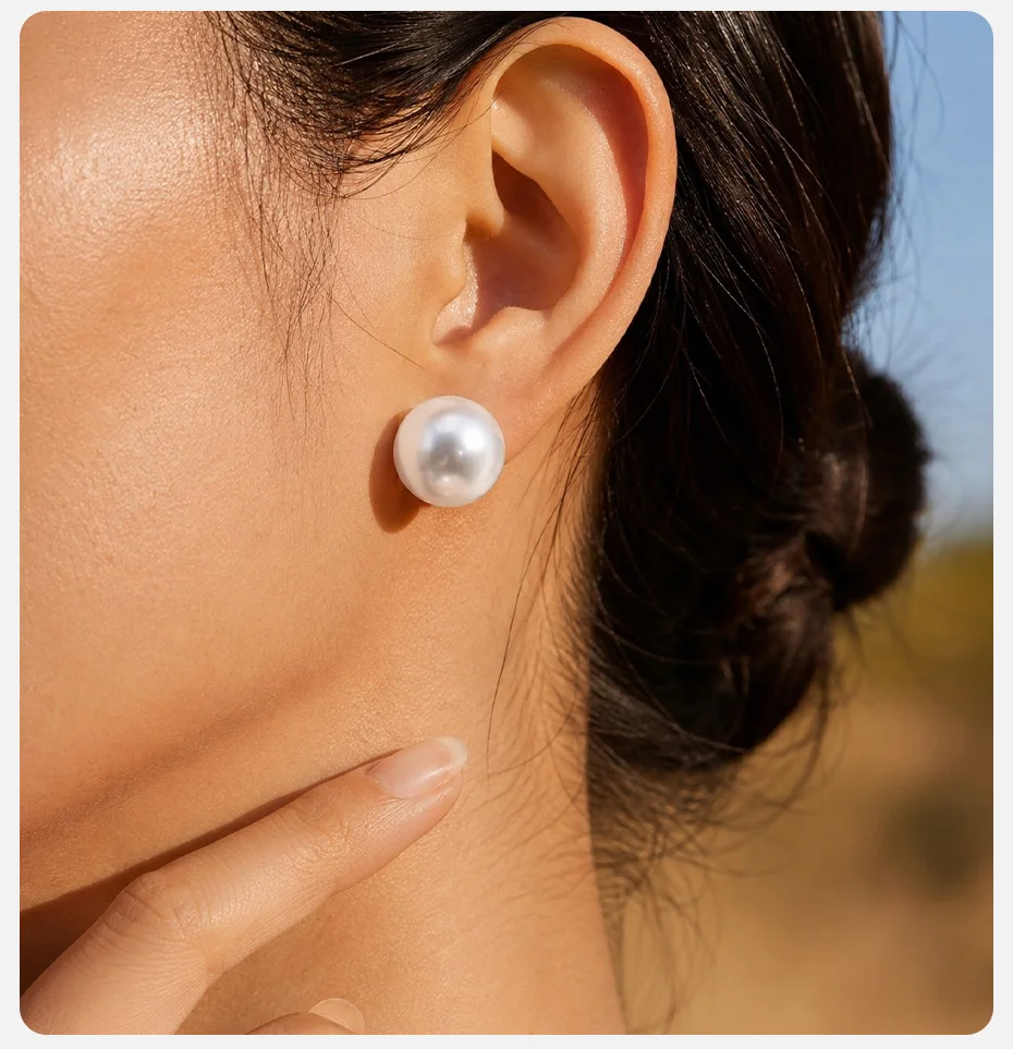 Vnox Vintage Tigerauge Ohrstecker für Damen, Elegante 18K Vergoldete Edelstahl-Imitationsperlen-Kugel-Ohrringe, Alltagsschmuck – Detail 3