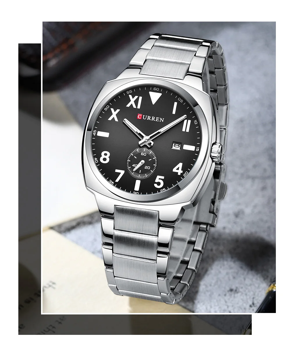 Curren Casual Fashion Markenuhren für Herren, einfache Quarzuhr mit leuchtenden Zeigern, Herren-Armbanduhr aus Edelstahl mit Datumsanzeige. – Detail 13