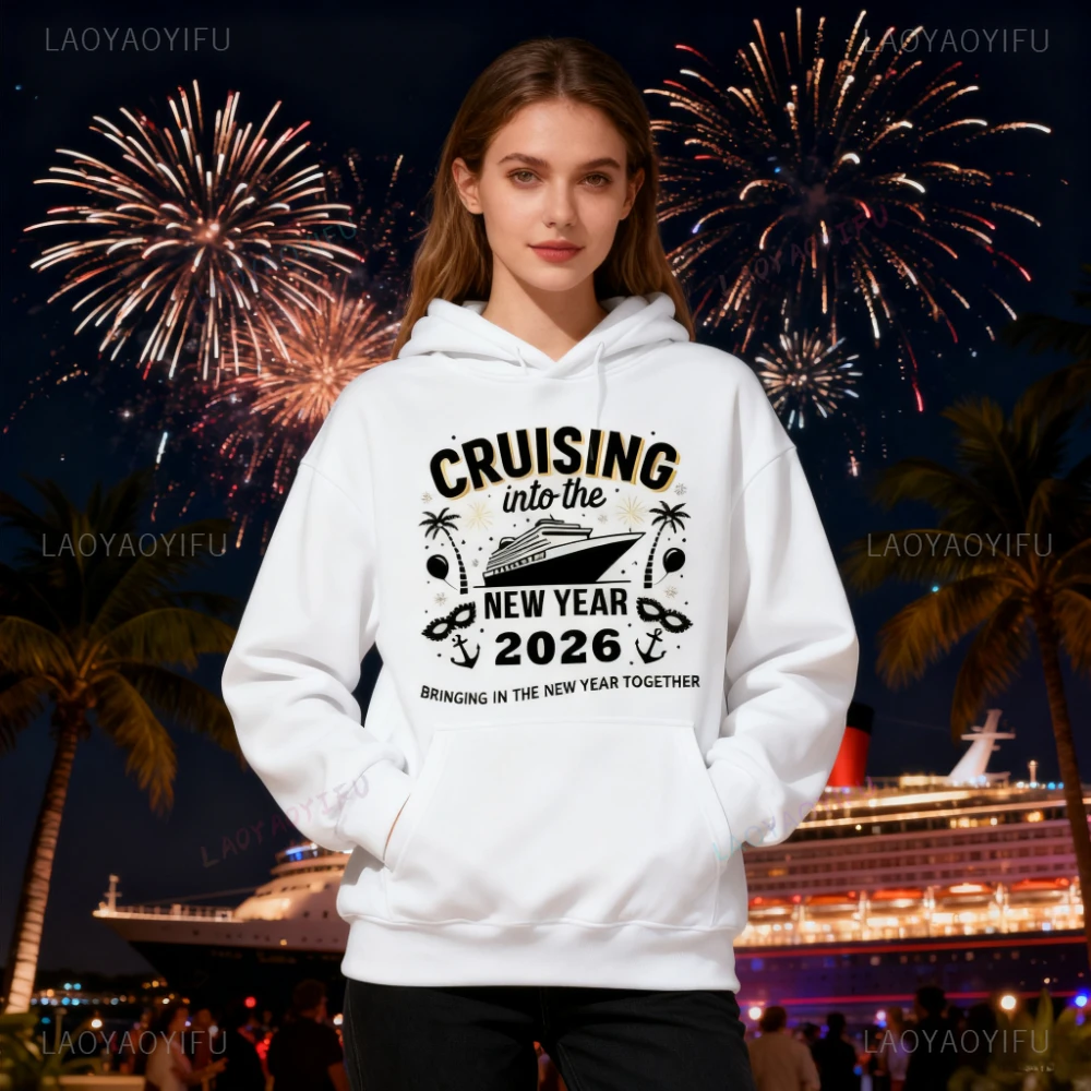 

Толстовка с круизом новогоднего экипажа 2026 Рождественский экипаж Hello 2026, толстовка с капюшоном, повседневные топы на канун Нового года, праздничные женские и мужские костюмы