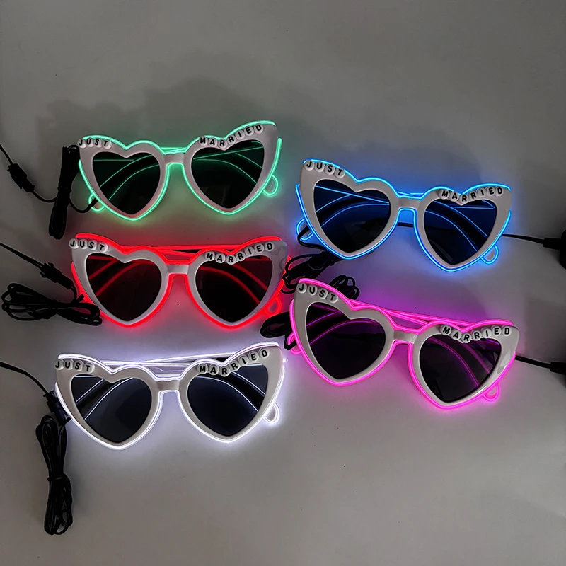 Just Married LED Sunglasses Wedding Costume Decoration Bride Groom Team Wedding Glowing Glasses Bridal Shower Party Supplies