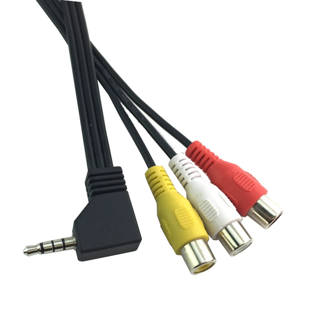 Kabel steker adaptor Audio, kecepatan tinggi 90 derajat 3.5mm Male Jack ke 3 RCA soket Plug Adapter Audio AV kabel kawat