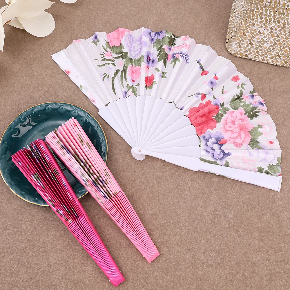 Chinese Japanese Silk Folding Fan Plastic Shank Hand Fans Classical Dance Decor Tassel Elegent Female Fan Wedding Party Favor