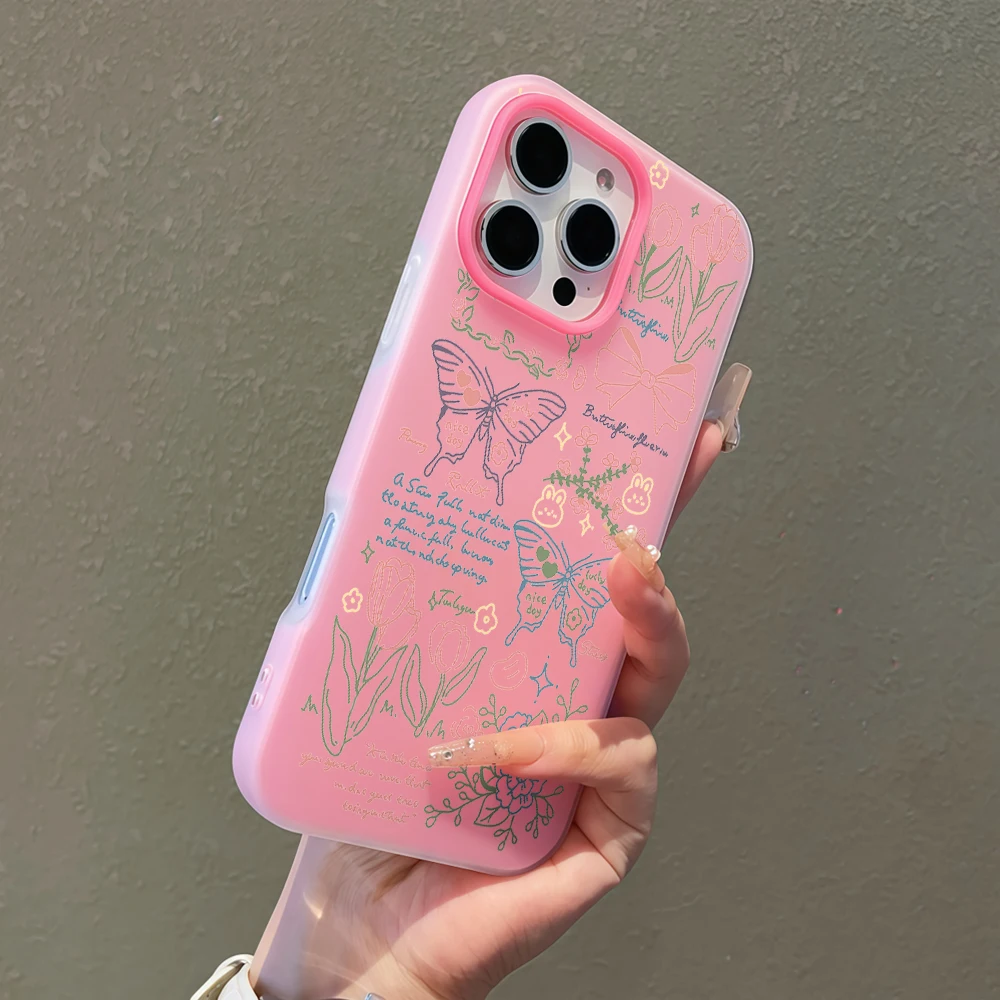 Jelly texture Doodle Butterfly Phone Case For Samsung Galaxy S26 S25 Ultra S24 S23 S22 Plus A55 A56 A34 A33 A54 A36 A35 5G Cover