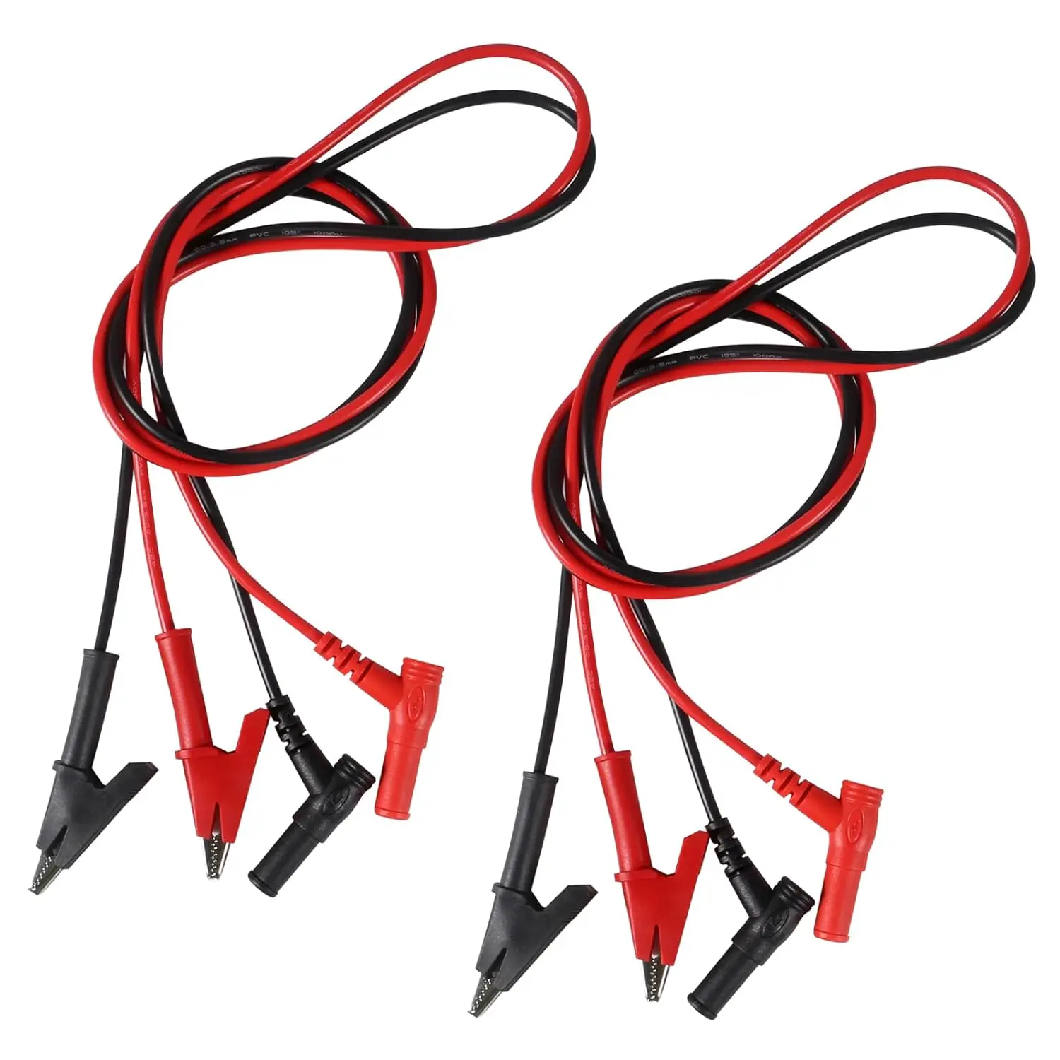 4PCS Multimeter Test Leads Right Angle Banana Plug to Alligator Clip Heavy Duty Silicone Wire for Electrical Testing 3 Feet/1m