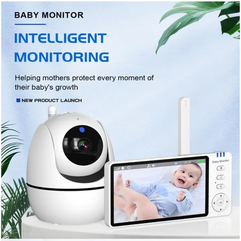 5 Inch Babyphone Video Baby Monitor Zoom Security Surveillance Camera with Temperature Sensor & Lullaby Built‑in Camera fo