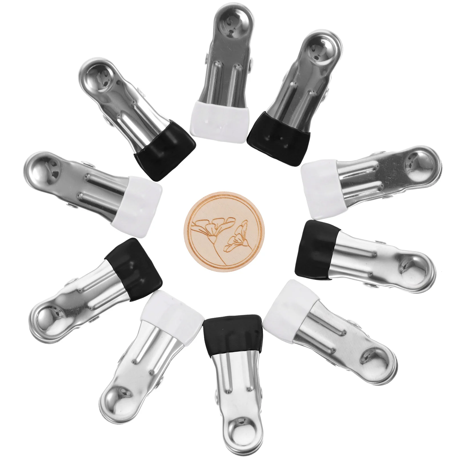 

10 Stainless Steel Binding Clips 5 Black 5 White Edge Rubber Coated Heavy Duty Clothespins Multi Functional Photo Laundry