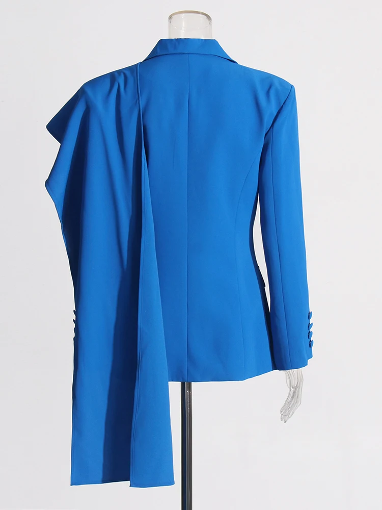 TWOTWINSTYLE Solid Casual Patchwork Zakken Blazers Voor Vrouwen Notched Kraag Lange Mouw Gesplitste Knop Minimalistische Blazer Vrouwelijke
