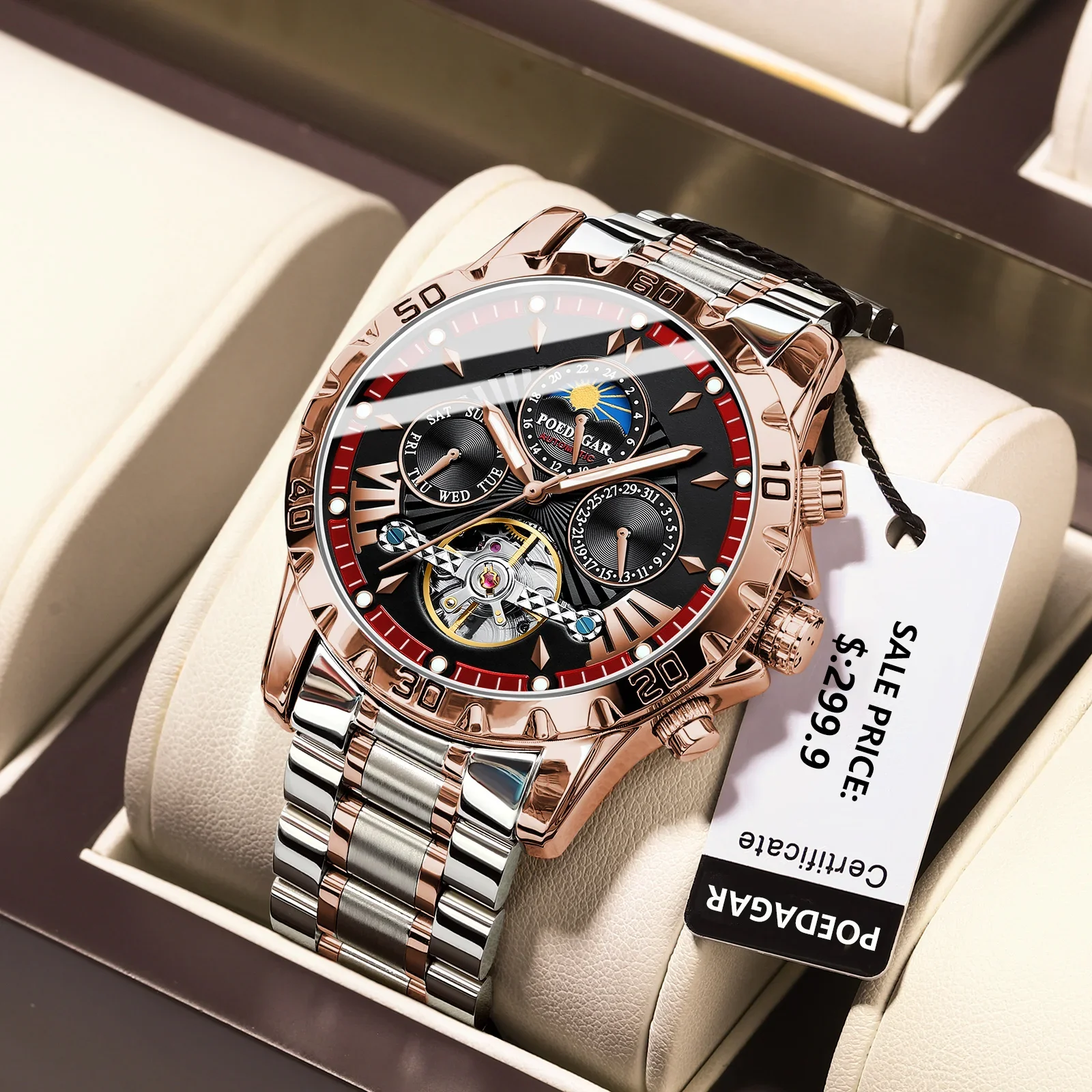 POEDAGAR orologio meccanico automatico di lusso per uomo Hollow Tourbillon impermeabile luminoso data settimana orologi da uomo in acciaio inossidabile