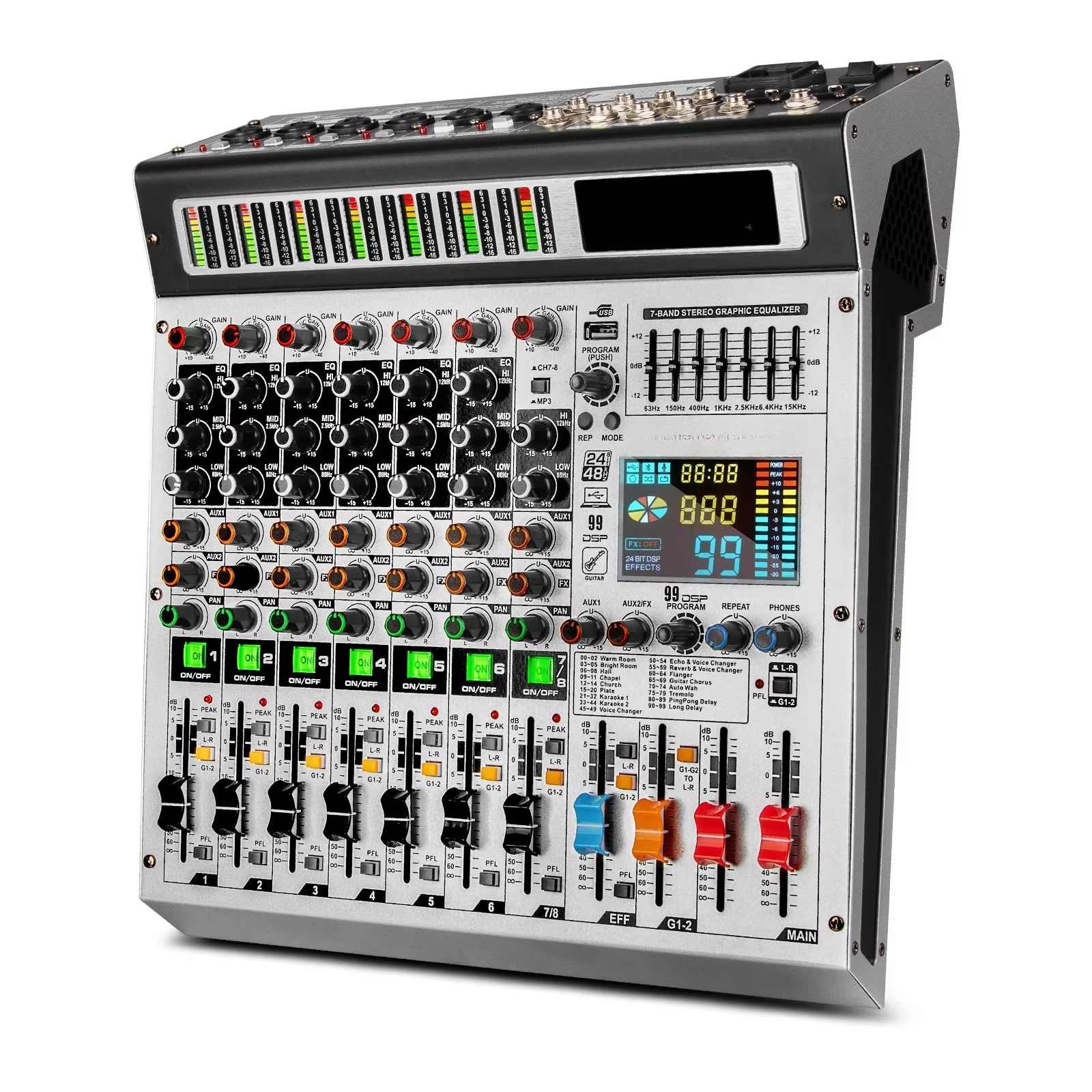 TX-8 المهنية 8 قناة DJ تحكم USB جهاز مزج الصوت المعادن الغيتار خلط الصوت وحدة التحكم