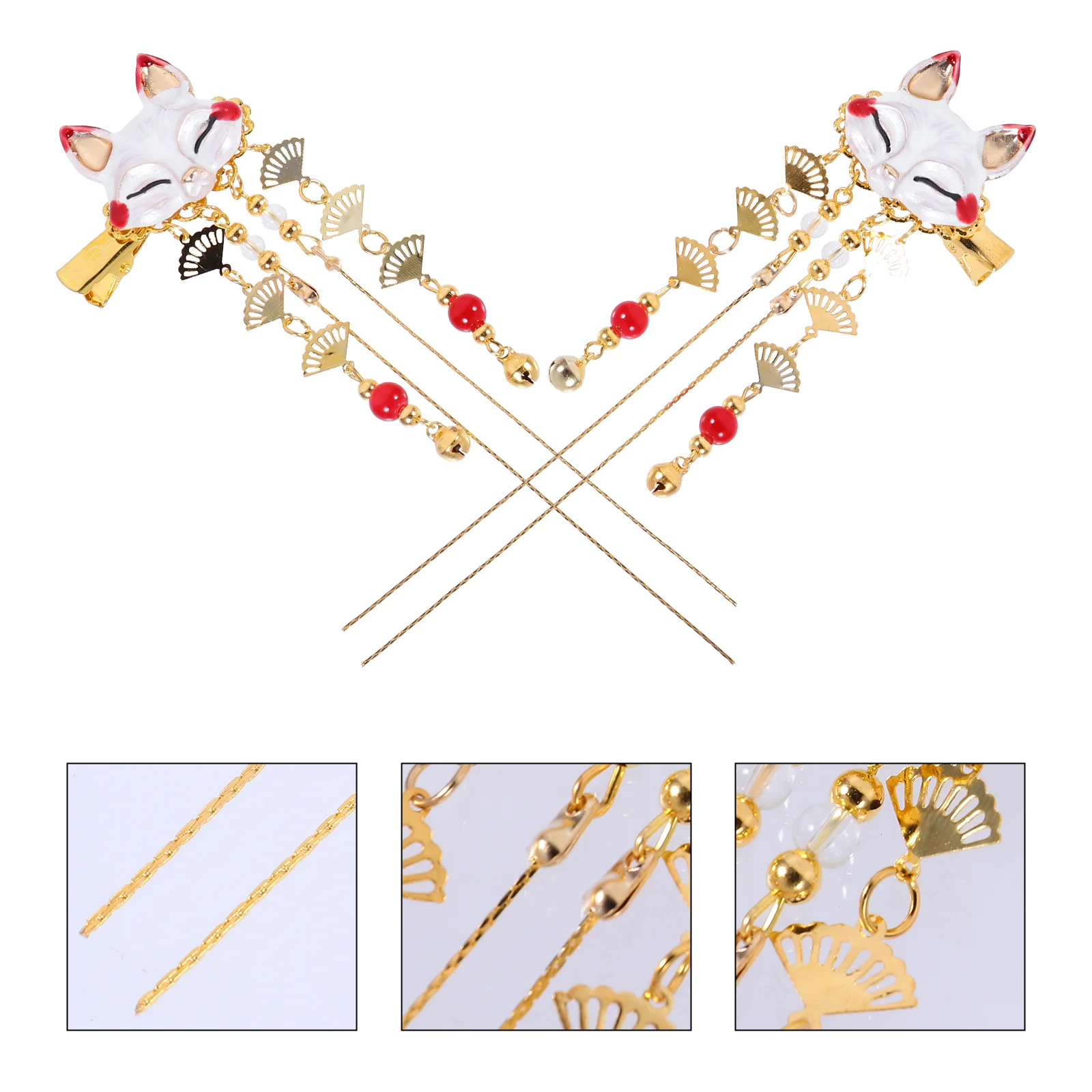 2-teiliges Fuchs-Quasten-Clip, niedliches Haar, Strass, Sonnenbrillen-Kette, Mädchen-Accessoires, Clips im chinesischen Stil, für Damen, Haarnadel, Legierung