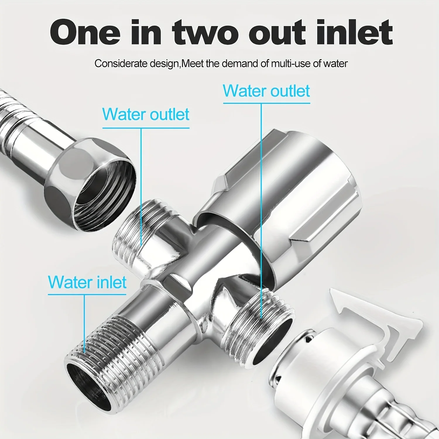 صمام محول من الفولاذ المقاوم للصدأ 1 في 2 خارج، موصل خرطوم دش عالمي بأربعة اتجاهات، خيط G1/2 لأوروبا وأمريكا #3