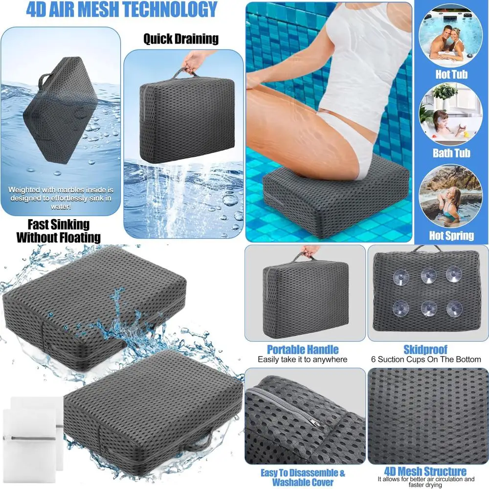 

2-Piece Spa Bathtub Cushion with Quick-Dry Bottom and Air Mesh Cover for Indoor/Outdoor Use (Grey)