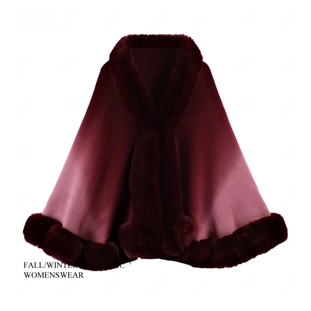 Herfst Winter adient Kleur Konijnenbont Kraag priem op Jas Oversize Gebreide Bovenkleding Ele Sle Batwing Sve