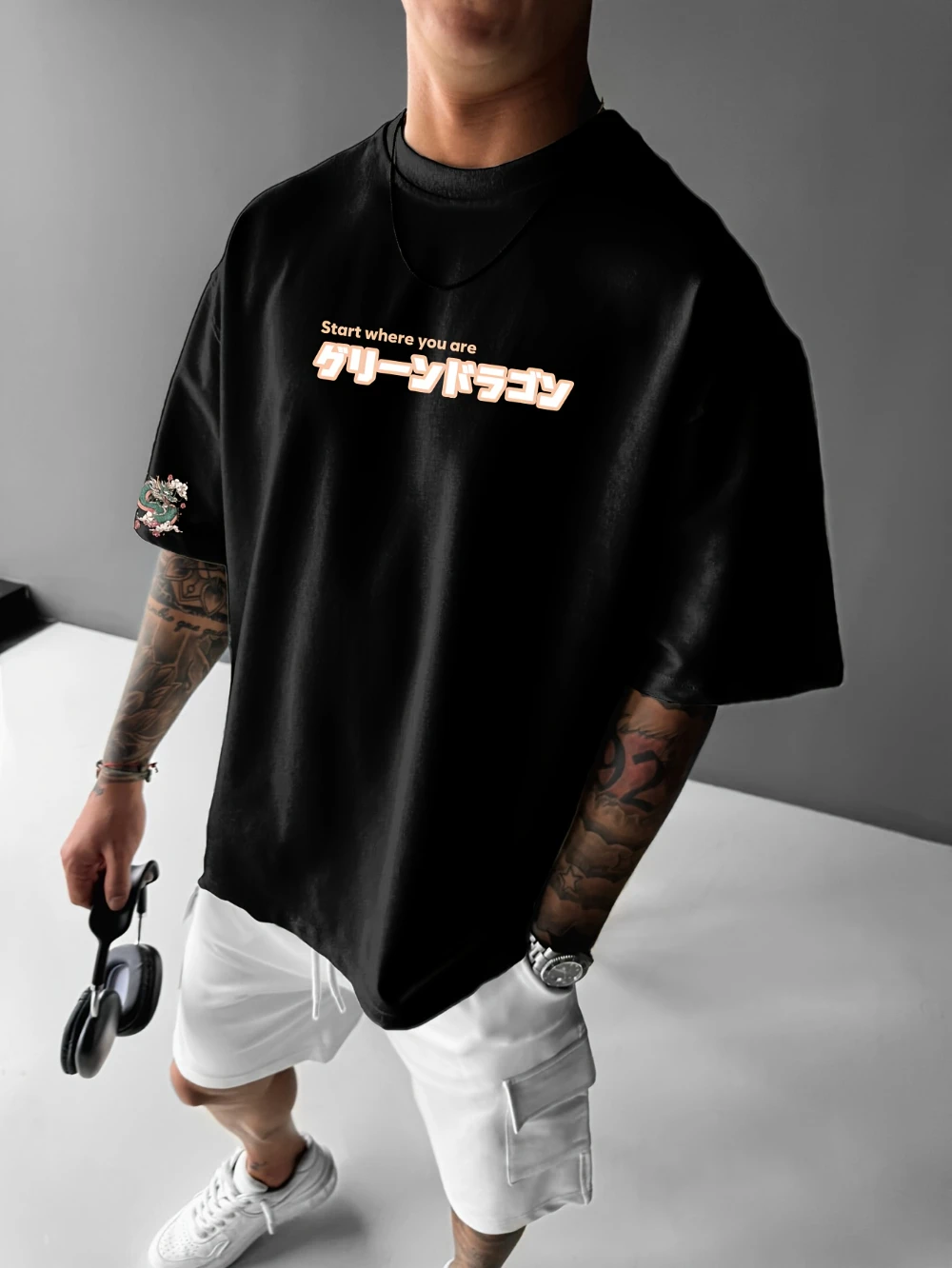 Men's Japanese Dragon T-Shirt Y2K Style Dragon Print Tee with Dragon Scale/Scale Patterns Breathable Summer Shirt Loose Fit