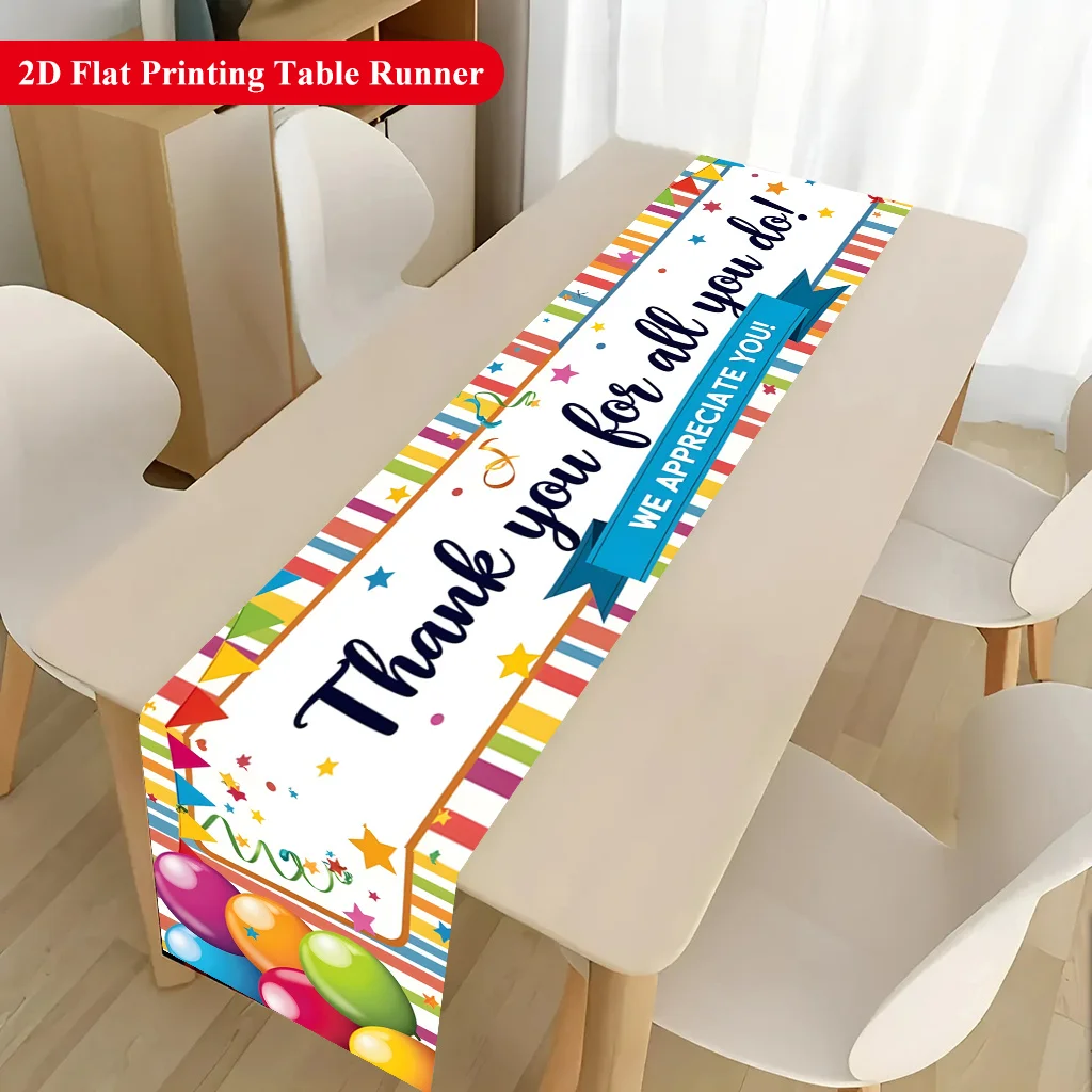 Colorful Balloons Thank You Table Runner - Long Fabric Cover for Banquet Party Home Kitchen Dining Table Decor