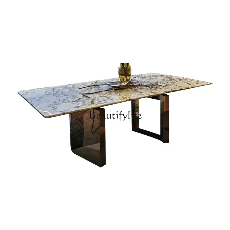 

pg45Ocean Storm Natural Marble Dining Table Large Flat Layer Italian Minimalist Rectangle