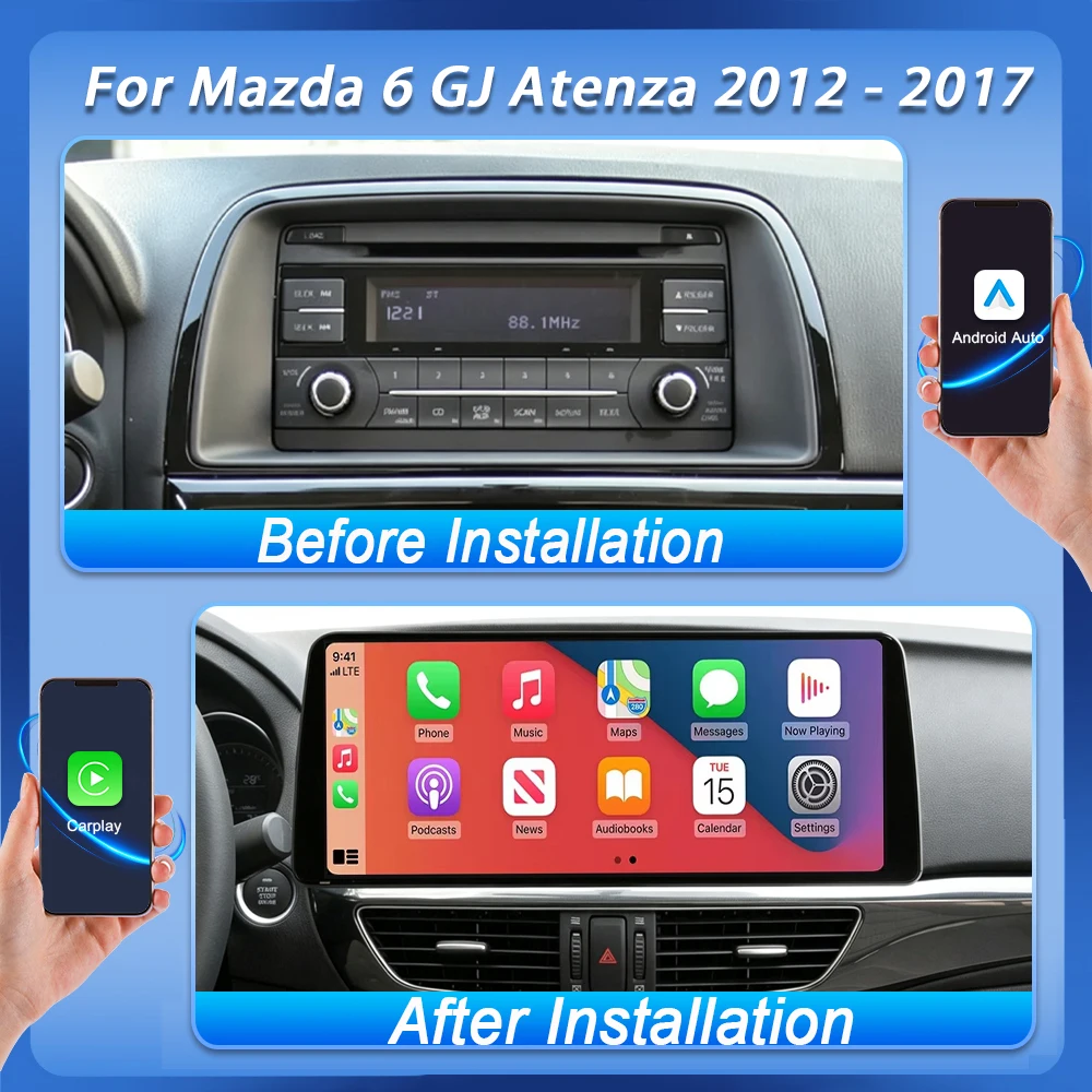 Android 16 Carplay Auto For Mazda 6 GJ Atenza 2012 2013 2014 2015 2016 2017 Car Multimedia Car Radio Video Player GPS Navigatio