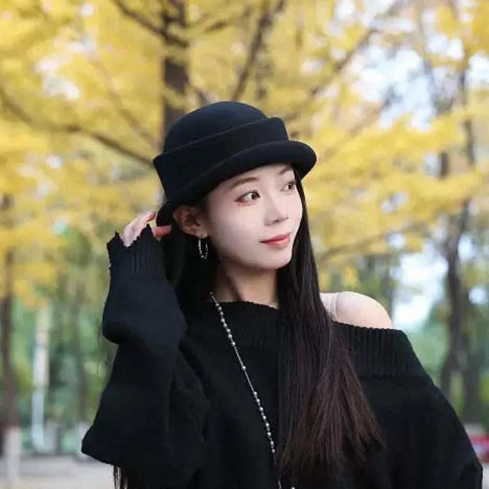 Live Show Vintage Looking Woolen Rolled Edge Cap Beret Versatile British Top Hat Warmer Solid Color Woolen Formal Hat Banquet