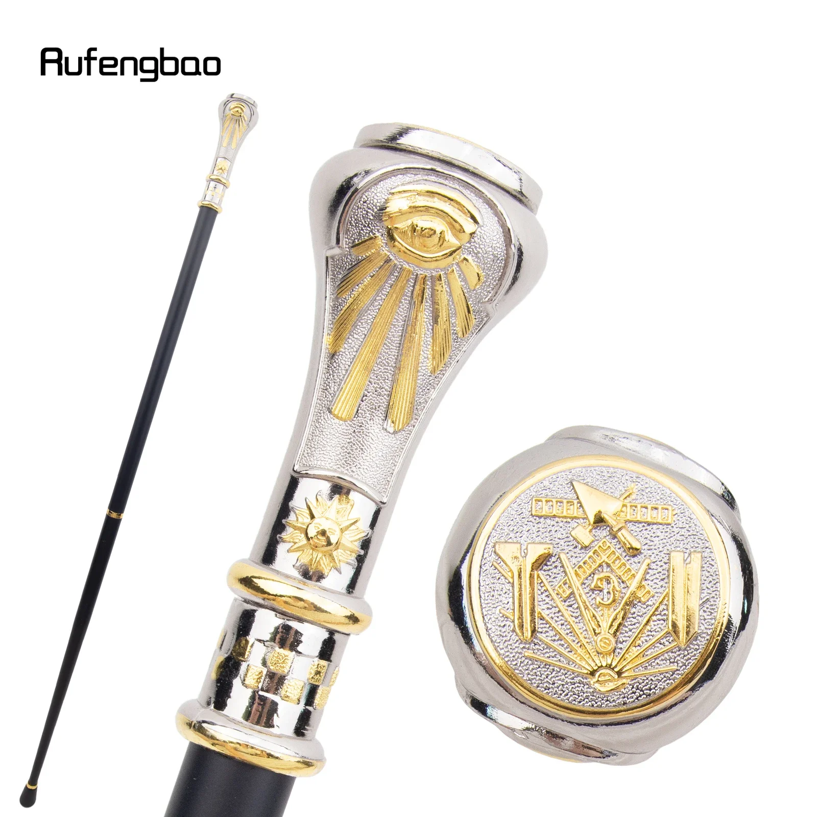 Golden White Freemasonry Freemasons Flower VG Totem Walking Cane Fashion Walking Stick Gentleman Crosier Knob Walking Stick 93cm