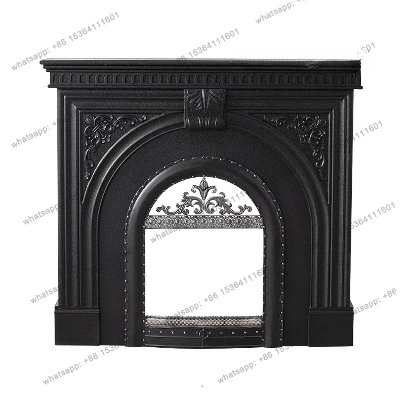 

French electronic fireplace simulation fire black living room decorative cabinet custom villa interior finished fireplace