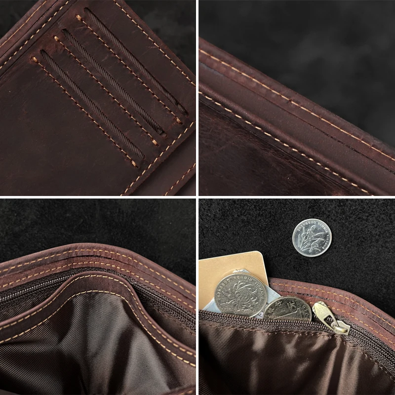 Retro Crazy Horse Leather Short Wallet Vertical Style First Layer Leather Card Wallet Simple Card Slots Purse Money Bag Wonen