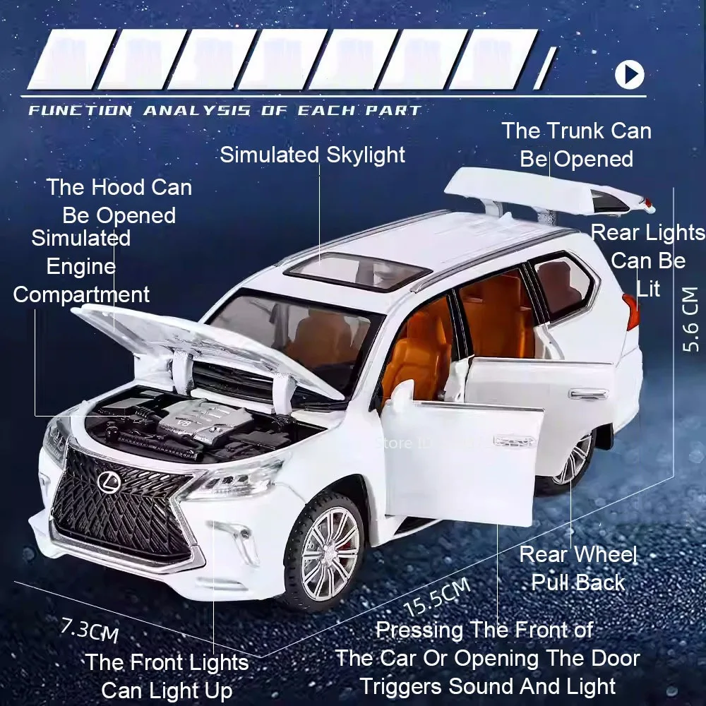 1:32 LX570 LM300H Miniature Model Toy Cars Alloy Diecast Sound Light Doors Opened Pull Back Vehicle Models for Children Gifts