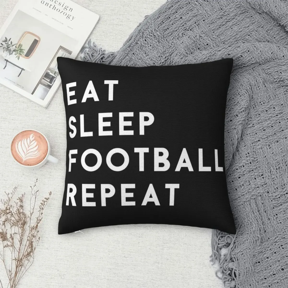 Eat Sleep Football Repeat Pillowcase Polyester Pillows Cover Cushion Comfort Throw Pillow Sofa Decorative Cushions Used for Home