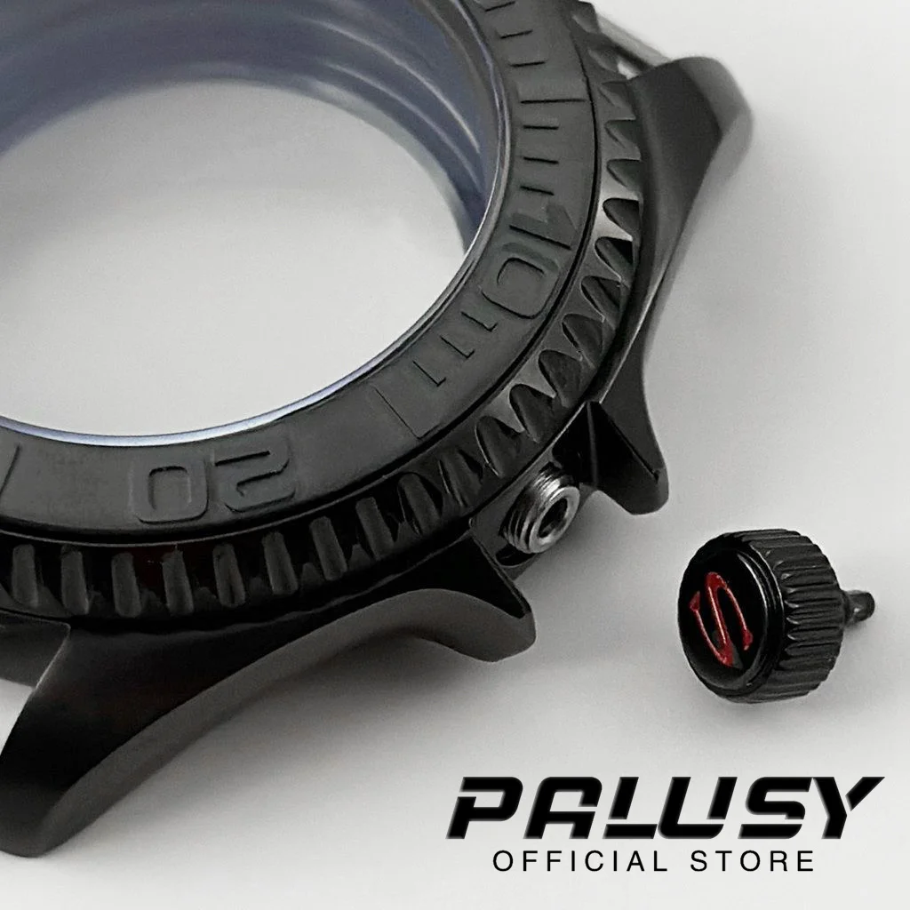 S Crown PVD negro 42mm caja de reloj con cristal de zafiro mecánico para hombre accesorios NH34 NH35 NH36 caja resistente al agua transparente