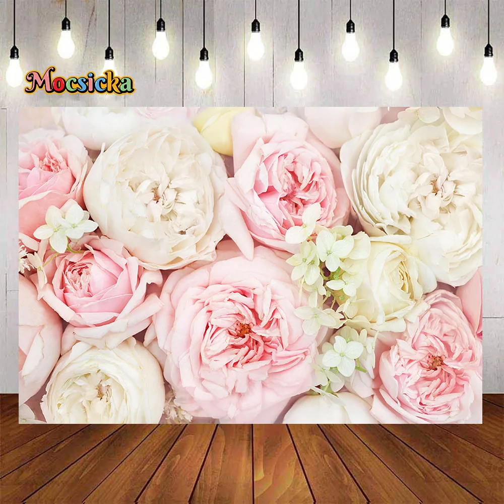 Pink Rose Flower Wall Party Banner Background Baby Shower Bridal Wedding DIY Decoration Party Backdrop Valentine\'s Day Photozone