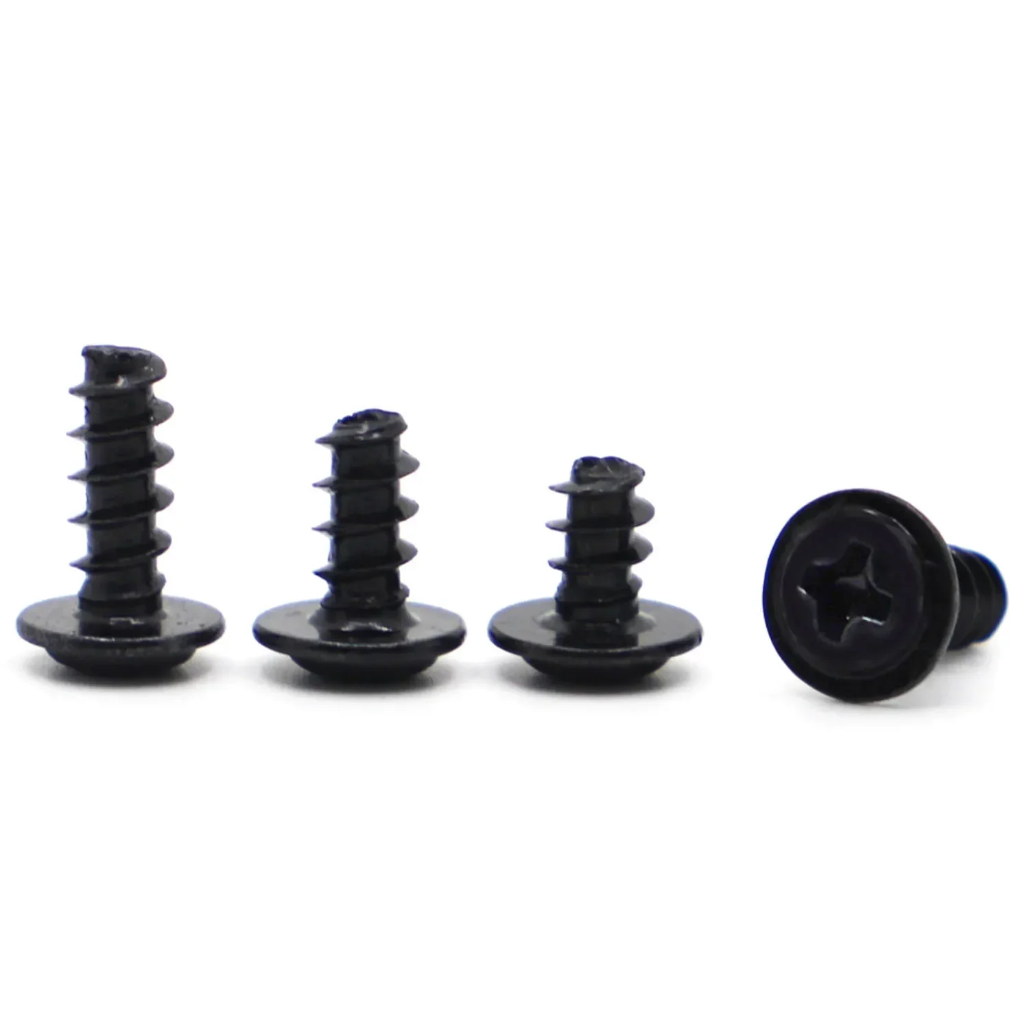 50pcs Black Plated Steel Phillips PWB Round Head With Washer Self- tapping Screws M1.4 M1.7 M2 M2.3 M2.6 M3 M4