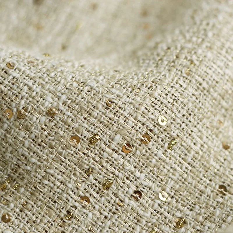 

Beige Color With Sequin Yarn-Dyed Braide Tweed Fabric For Woman's Autumn Jacket Dress Suit Coat DIY Cloth Sewing Material