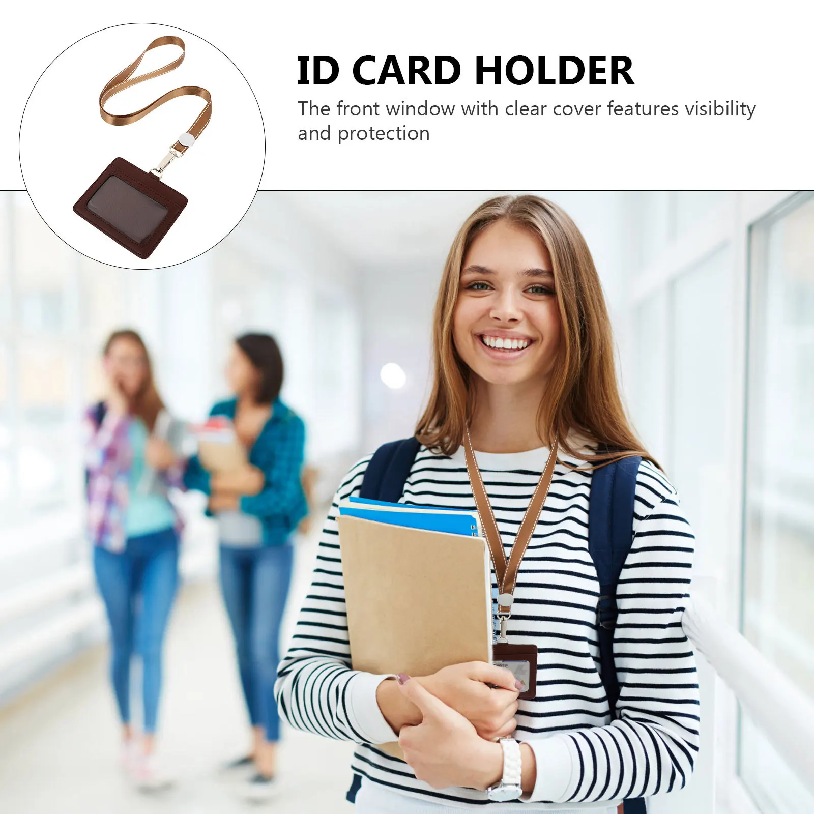 

Id Card Badge Holder Zinc Alloy Buckle Two-Slot Design For Employee Bus Cards Waterproof Anti-Crack Hanging Rope