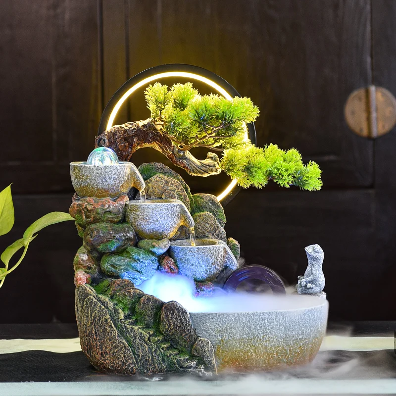 

Alpine water rockery fountain landscape water wheel circulation water feature lucky living room desktop feng shui wheel transfer