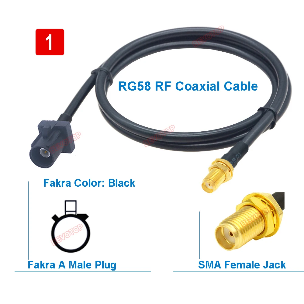 BEVOTOP RG58 Fakra to SMA Wire Harness Male Plug to Female Jack Auto Cable Jumper 10CM-30M Various Codes A/B/C/D/F/G/H/I/K/Z